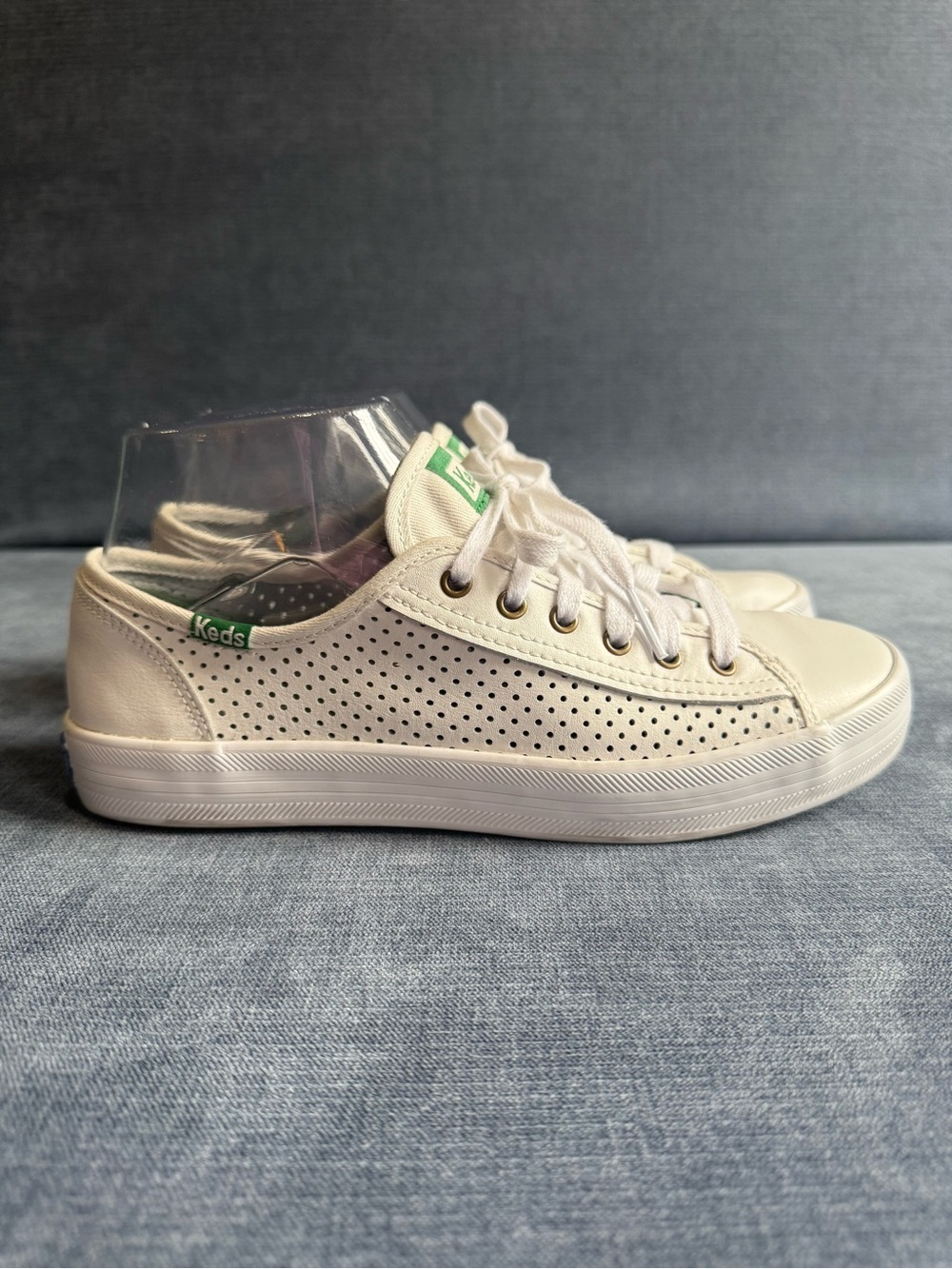 Keds Kickstart White Perforated Leather Lace Up Sneakers Womens SZ 6 Casual